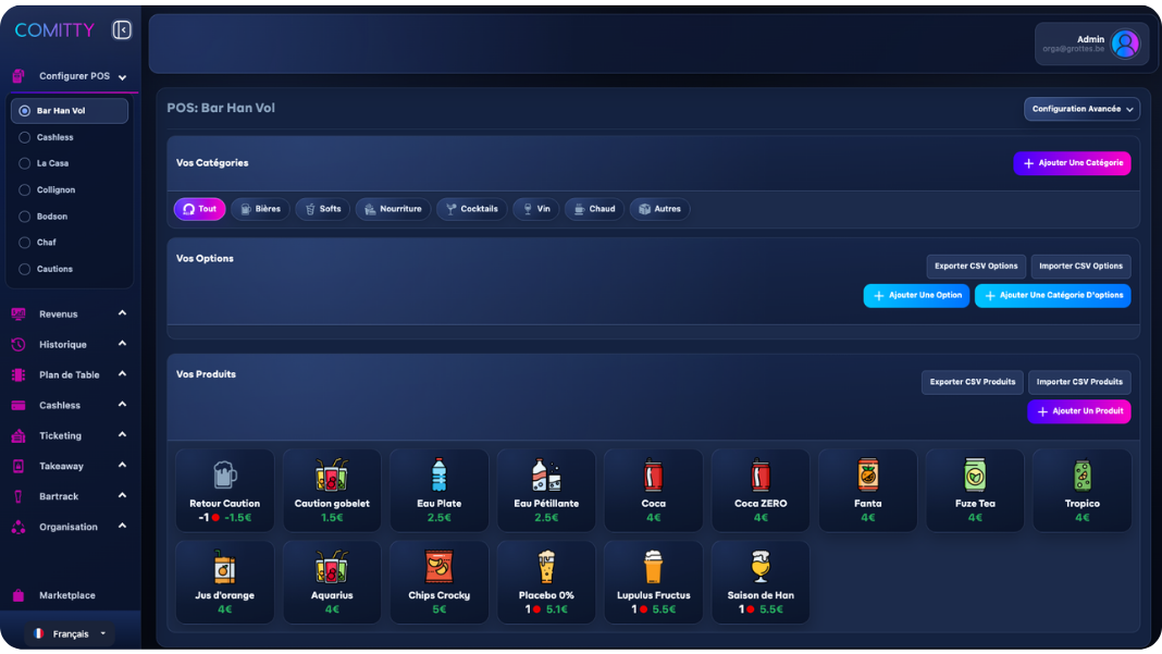 Dashboard Comitty - Vue revenus